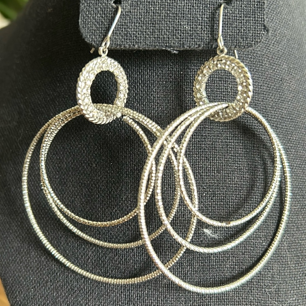 Silver Tone Triple Hoop Earrings